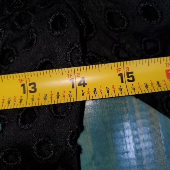 Long Sleeve Black Buttondown with Mesh Eyelet Cut Top 4 Petite - Picture 4 of 12